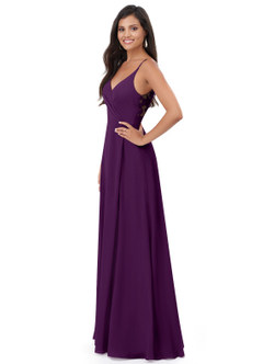Azazie Lennon Bridesmaid Dresses Grape A-Line Lace Chiffon Dress image4
