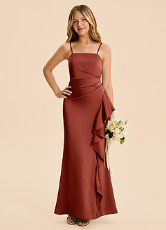 Azazie Lyla Junior Terracotta Mermaid Pleated Stretch Satin Dress image3