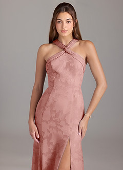 Azazie Rue Robes de demoiselle d'honneur Robe Trapèze en Blumen-Burnout Plissée Rosette image5