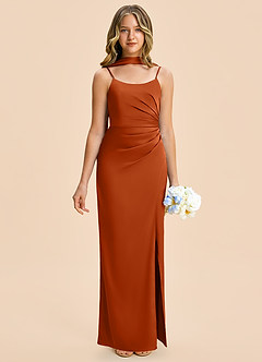 Azazie Calandra Junior Burnt Orange Sheath Pleated Stretch Satin Dress image1