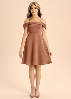 Azazie Anselie Junior Vestido de Bronceador de Satén Elástico de Corte en A con Plisado image3