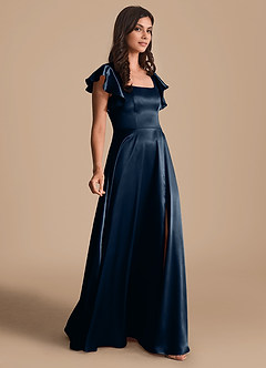 Azazie Bondi Bridesmaid Dresses Dark Navy A-Line Bow Metallic Satin Dress image4