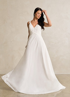 Azazie Ramona Final Sale Diamond White A-Line Scoop Sequins Chiffon Dress image1