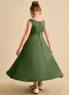 Azazie Eve Abiti da Ragazza di Fiori Abito A-Line in Raso Opaco Plissettato Oliva image5