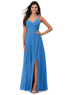 Azazie Lennon Bridesmaid Dresses Blue Jay A-Line Lace Chiffon Dress image1