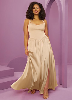 Barbie ♥ Azazie Robes de demoiselle d'honneur Robe Trapèze en Satin extensible avec poches Or image10