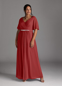 Azazie Tricia Kleider für die Brautmutter A-Linie V-Hals Gefaltet Chiffon Kleid Rost image8