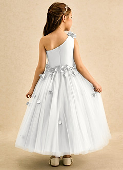 Azazie Strudel vestidos de niña de las flores Vestido de Blanco de Tul de Corte Princesa con Hombro unilateral image2