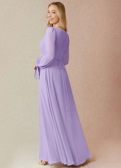 Azazie Leonia Robes de demoiselle d'honneur Robe Trapèze en Mousseline de soie Manche longue Lilas image2