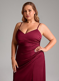 Azazie Azuree Brautjungfernkleider A-Linie Plissee Stretch-Satin Kleid Burgunderrot image14