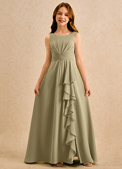 Azazie Chibi Girls Formal Flower Girl Dresses Moss Green A-Line Pleated Chiffon Dress image3