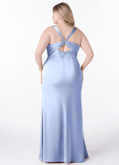 Azazie Mero Vestidos de damas de honor Vestido de Hielo de Satén Elástico de Corte Recto con Plisado image8