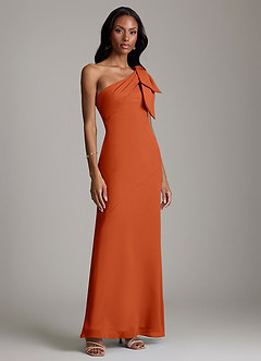 Azazie Yuanna Bridesmaid Dresses Burnt Orange Mermaid One Shoulder Chiffon Dress image4