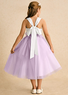 Azazie Bonny Flower Girl Dresses Ivory Frosted Lilac Ball-Gown Pleated Tulle Dress image2