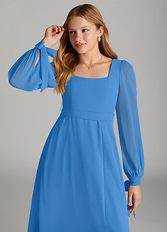 Azazie Leonia Junior A-Linie mit Taschen Chiffon Kleid Blauhäher image5
