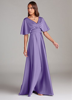 Azazie Pamela Robes de demoiselle d'honneur Robe Trapèze en Satin extensible Plissée Tahiti image3