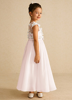 Azazie Arlo vestidos de niña de las flores Vestido de Pétalo De Rosa Marfil de Gasa de Corte En A con Lazo image3