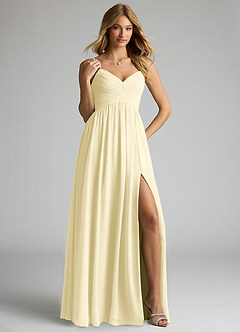 Azazie Alia Bridesmaid Dresses Lemon Sorbet A-Line Pleated Chiffon Dress image4