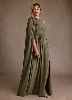 Azazie Lancaster Vestidos para mãe da noiva Vestido Salgueiro Verde de Chiffon de Linha A com Um ombro image3