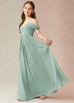 Azazie Kaitlynn Junior Agave A-Line Off the Shoulder Chiffon Dress image3