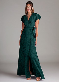 Azazie Ling Bridesmaid Dresses Pine A-Line Pleated Floral Burnout Dress image3