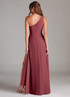 Azazie Brooke Vestidos de damas de honor Vestido de Merlot de Gasa de Corte en A con Hombro unilateral image7