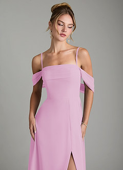 Azazie Mercedes Robes de demoiselle d'honneur Robe Trapèze en Mousseline de soie Épaule décolletée Rose Bonbon image3