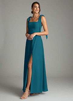 Azazie Debra Bridesmaid Dresses Ink Blue A-Line with Pockets Chiffon Convertible Dress image8