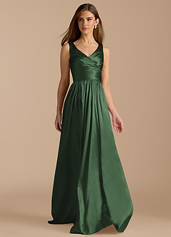 Azazie Keyla Bridesmaid Dresses Eucalyptus A-Line Pleated Metallic Satin Dress image6