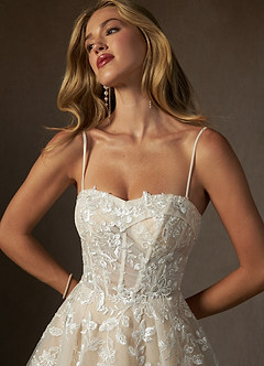 Azazie Keri Wedding Dresses Diamond White Nude Ball-Gown Strapless Lace Dress image3