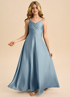 Azazie Bug Junior Abito A-Line in Raso Elasticizzato Plissettato Blu Polveroso image1