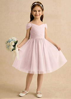 Azazie Lila Girls Formal Abiti da Ragazza di Fiori Abito A-Line in Tulle Spalle Scoperte Rosa Rossore image4