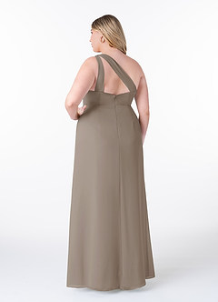 Azazie Maive Bridesmaid Dresses Taupe Sheath Pleated Ruffle Chiffon Dress image8