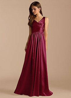 Azazie Keyla Bridesmaid Dresses Burgundy A-Line Pleated Metallic Satin Dress image3