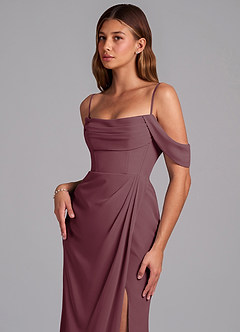 Azazie Johana Jurken voor bruidsmeisjes Converteerbaar Jurk van Chiffon met Zeemeermin Off the Shoulder Sangria image5