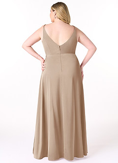 Azazie Dalilah Bridesmaid Dresses Taupe A-Line V-Neck Pleated Stretch Satin Dress image7