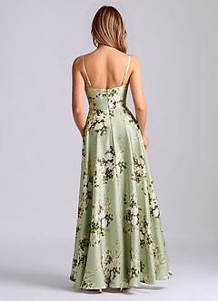 Azazie Elle Bridesmaid Dresses Floral Vines A-Line Pleated Stretch Satin Dress image2