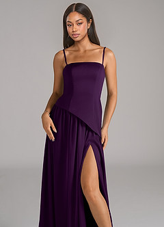 Azazie Adeline Bridesmaid Dresses Grape A-Line Strapless Stretch Satin Convertible Dress image2