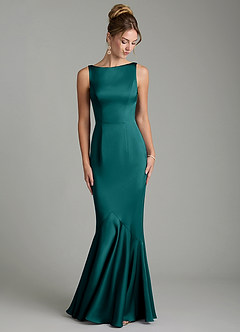 Azazie Tamera Bridesmaid Dresses Peacock Mermaid Pleated Stretch Satin Dress image4