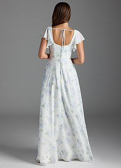 Azazie Bondi Bridesmaid Dresses Blue Vintage Floral A-Line Ruffled Chiffon Dress image5