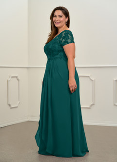 Azazie Dunja Mother of the Bride Dresses Peacock A-Line V-Neck Lace Chiffon Dress image11
