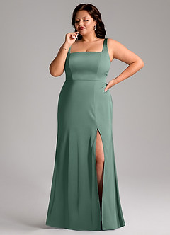 Azazie Frostine Brautjungfernkleider A-Linie Schleifen Stretch-Satin Kleid Eukalyptus image10