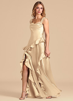Azazie Sloane Bridesmaid Dresses Gold A-Line Sweetheart Neckline Metallic Satin Dress image4