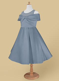 Azazie Shirin Flower Girl Dresses Dusty Blue A-Line Off the Shoulder Matte Satin Dress image7