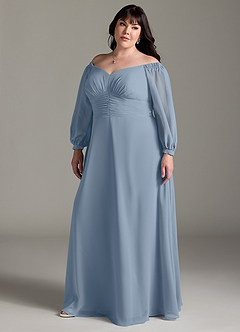 Azazie Rubina Bridesmaid Dresses Dusty Blue A-Line Long Sleeve Chiffon Dress image10
