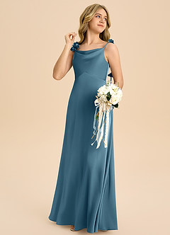 Azazie Gumdrop Junior Empire Plissee Stretch-Satin Kleid Bermudablau image4