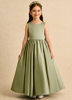 Azazie Nellia Flower Girl Dresses Moss Green A-Line Bow Matte Satin Dress image2