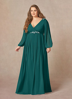 Azazie Gypsy vestidos de madre de la novia Vestido de Pavo Real de Gasa de Corte En A con Lentejuelas cuello pico image7