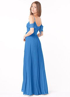 Azazie Lyney Robes de demoiselle d'honneur Robe Trapèze en Mousseline de soie Épaule décolletée Geai Bleu image4