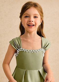 Azazie Yosemite Blumenmädchenkleider Ballkleid Herzausschnitt Matte Satin Kleid Moosgrün image7